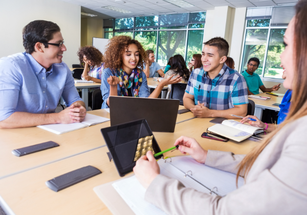 Students in class around desk